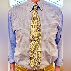 Addiction Money Print Tie in Green and Black